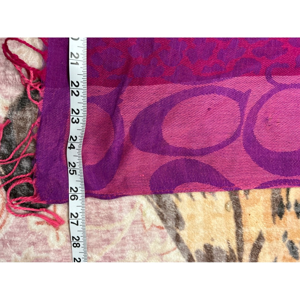Y2K Coach Patchwork Signature Logo Scarf Purple Pink Orange Blue Fringe Jacquard - Picture 7 of 9